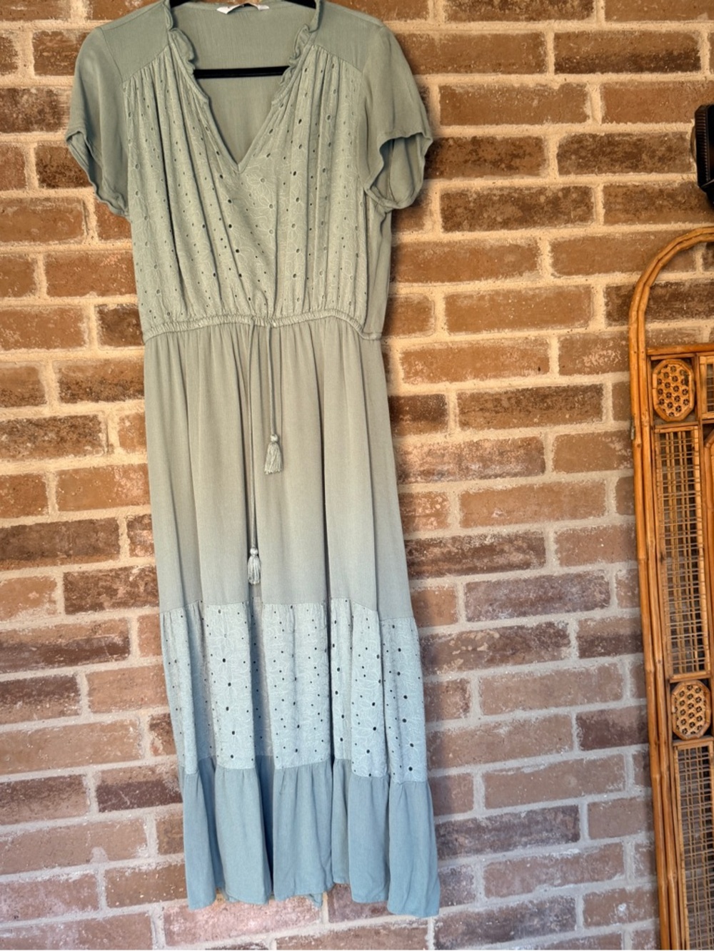 Sonoma Sage Green Eyelet Tiered Maxi Dress